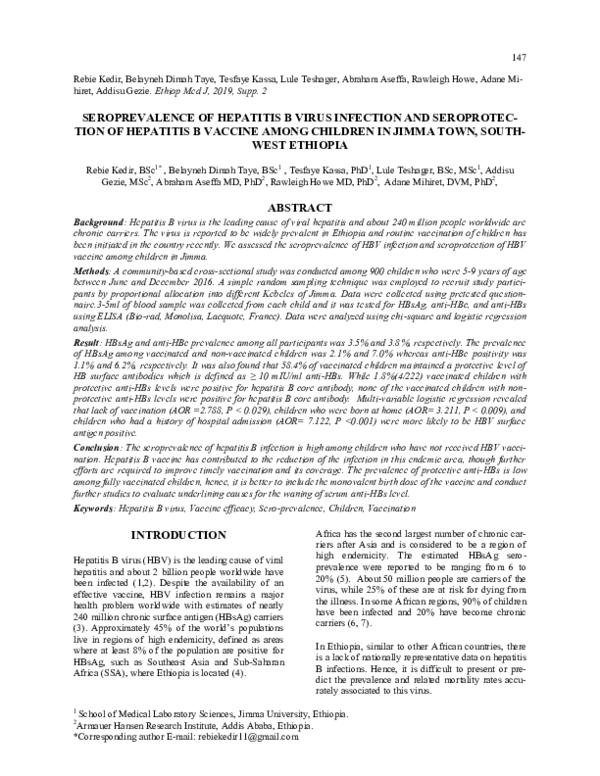 (PDF) Seroprevalence of Hepatitis B Virus Infection and Its Associated ...