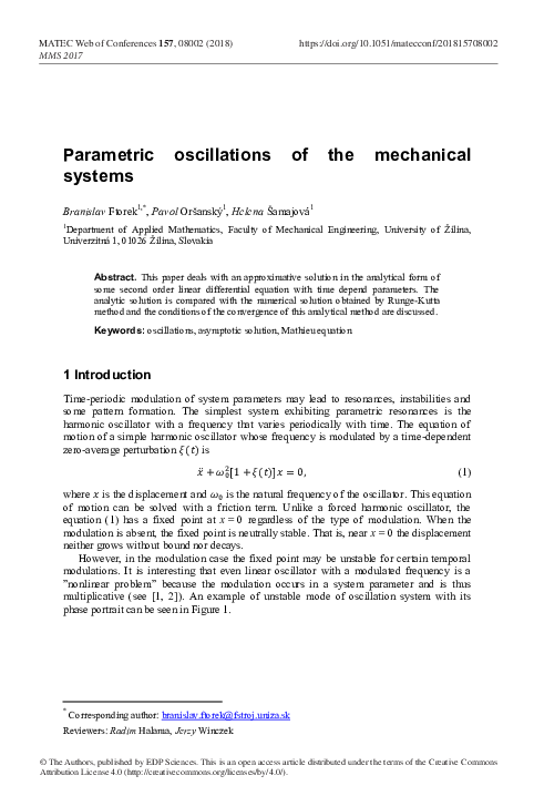(PDF) Parametric oscillations of the mechanical systems