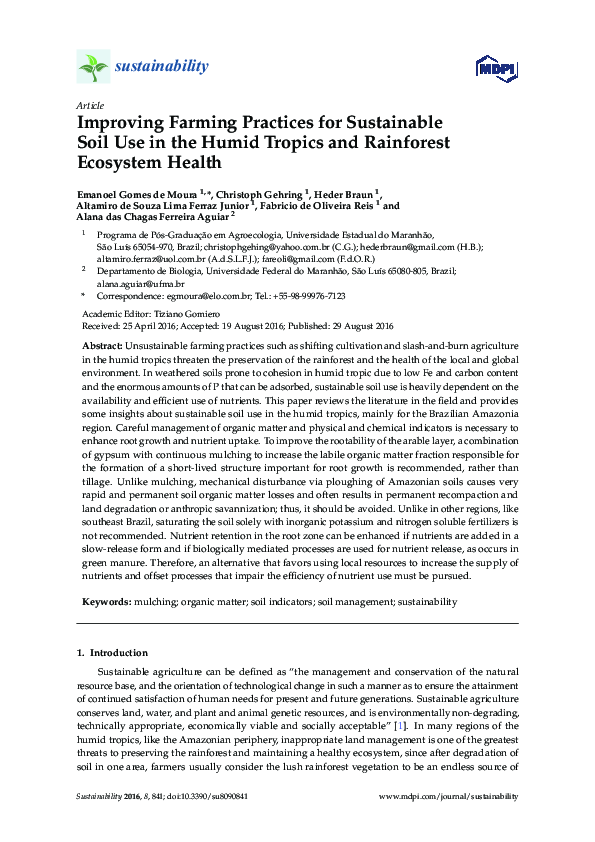 (PDF) Improving Farming Practices for Sustainable Soil Use in the Humid ...