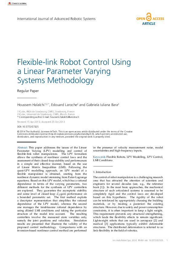 (PDF) Flexible-Link Robot Control Using a Linear Parameter Varying ...