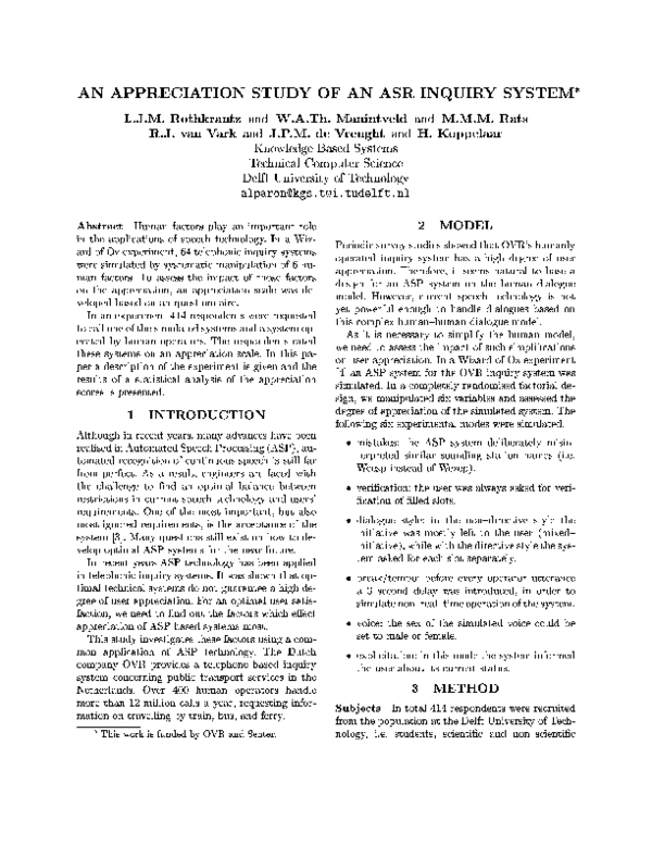 (PDF) An appreciation study of an ASR inquiry system