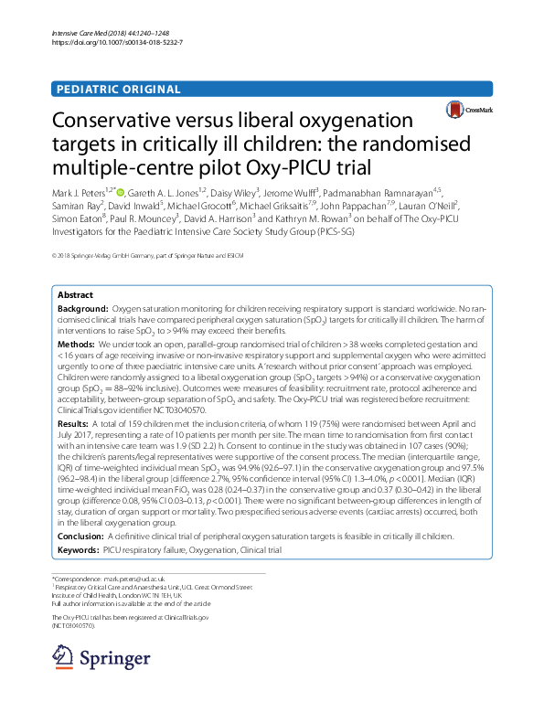 (PDF) Conservative versus liberal oxygenation targets in critically ill ...