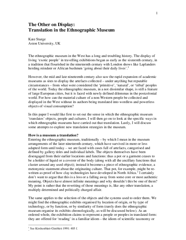 (PDF) The other on display: translation in the Ethnographic Museum