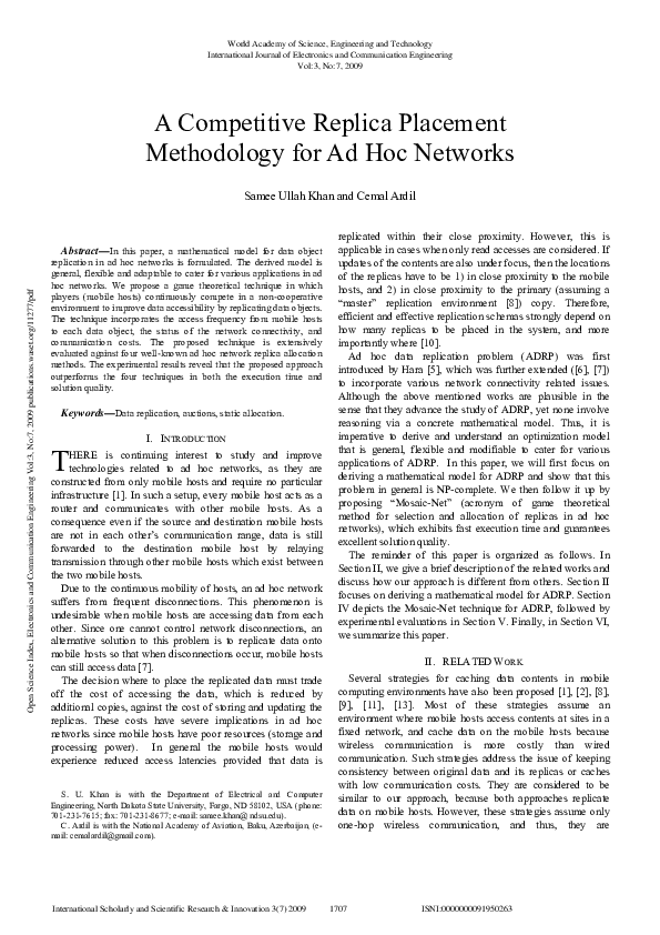 (PDF) A Competitive Replica Placement Methodology for Ad Hoc Networks