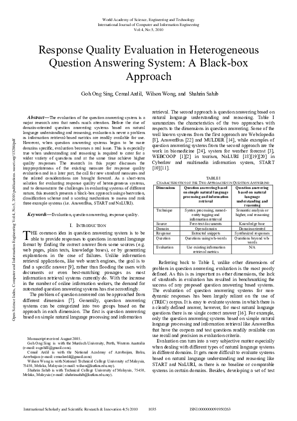 (PDF) Response Quality Evaluation in Heterogeneous Question Answering ...