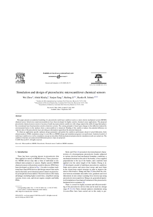 (PDF) Simulation and design of piezoelectric microcantilever chemical ...
