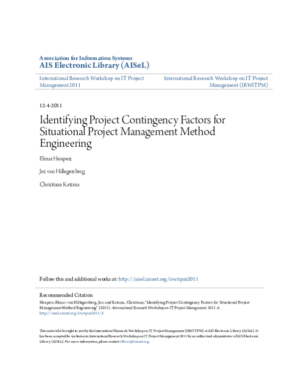 (PDF) Identifying Project Contingency Factors for Situational Project ...