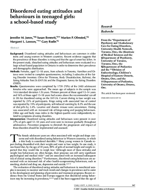(PDF) Disordered eating attitudes and behaviours in teenaged girls: a ...