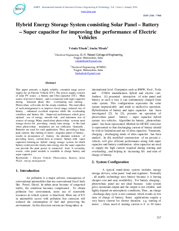 (PDF) Hybrid Energy Storage System consisting Solar Panel – Battery ...