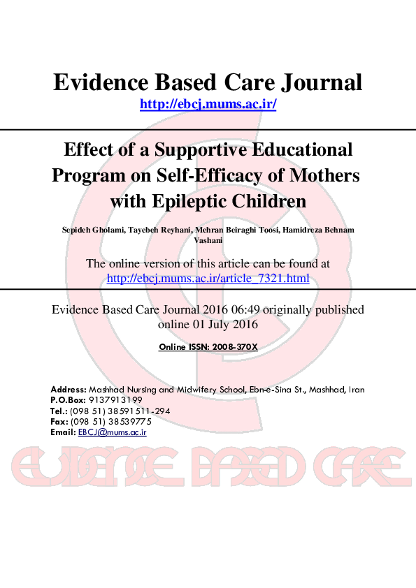 (PDF) Effect of a Supportive Educational Program on Self-Efficacy of ...