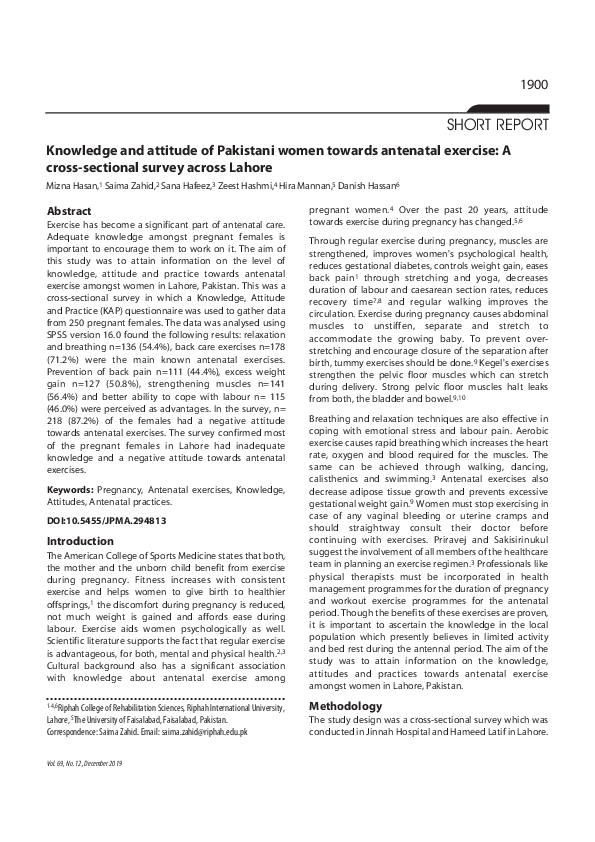 (PDF) Knowledge and Attitude of Women towards Antenatal Exercise in ...
