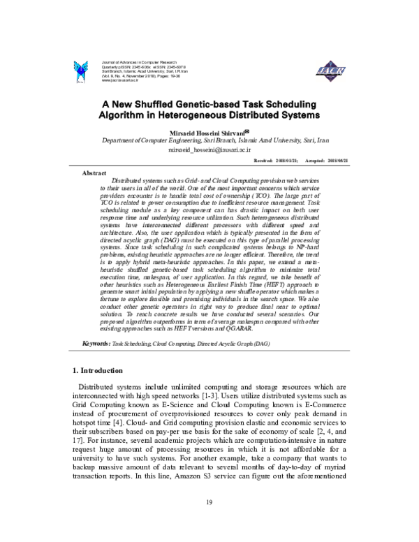 (PDF) A new Shuffled Genetic-based Task Scheduling Algorithm in ...