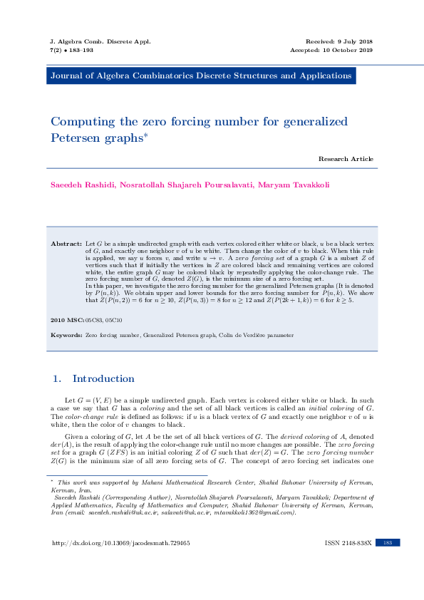 (PDF) Computing the zero forcing number for generalized