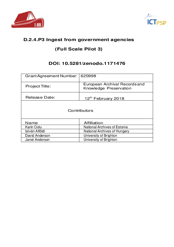 (PDF) Ingest from government agencies (Full Scale Pilot 3)