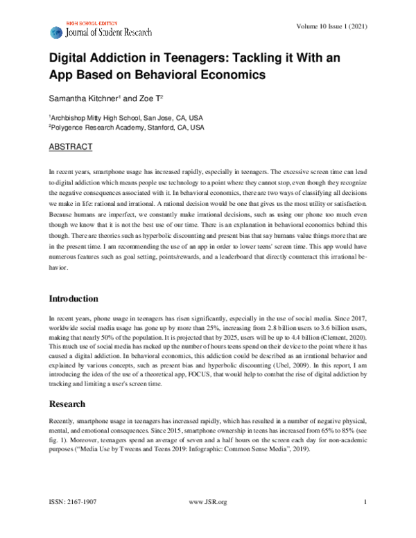 (PDF) Digital Addiction in Teenagers: Tackling it With an App Based on ...