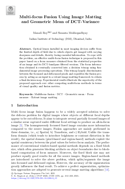 (PDF) Multi-focus Fusion Using Image Matting and Geometric Mean of DCT ...