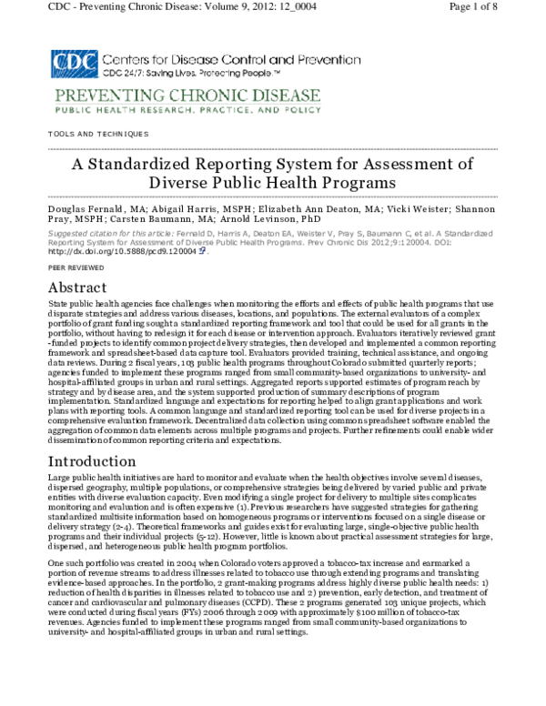 (PDF) A standardized reporting system for assessment of diverse public ...