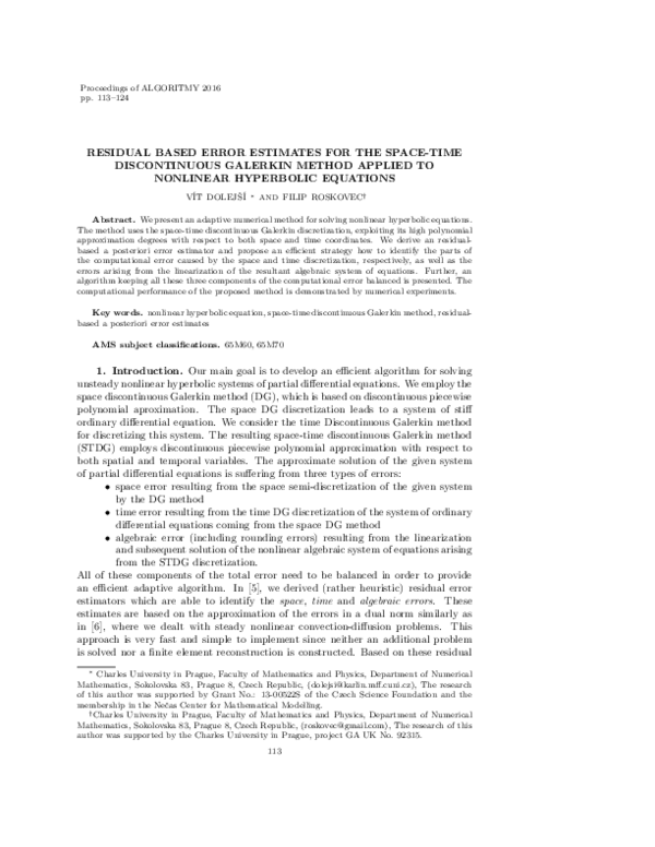 (PDF) Residual based error estimates for the space-time discontinuous ...