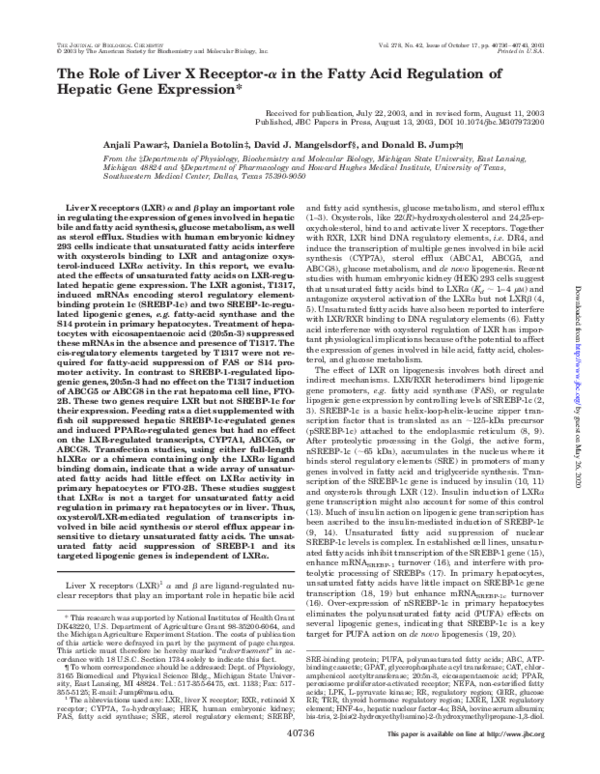 (PDF) The Role of Liver X Receptor- in the Fatty Acid Regulation of ...
