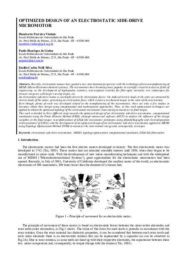 (PDF) Optimized Design of an Electrostatic Side-Drive Micromotor