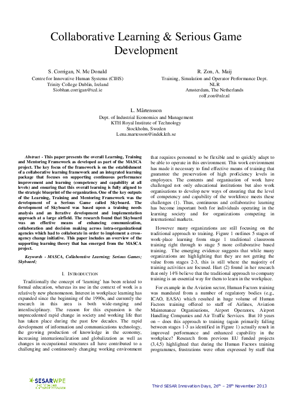 (PDF) Collaborative Learning & Serious Game Development
