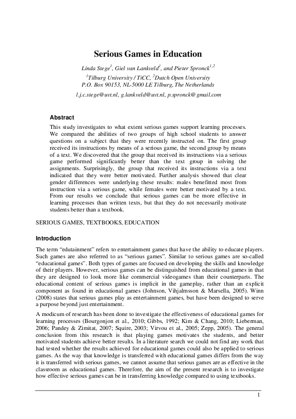 (PDF) Serious Games in Education