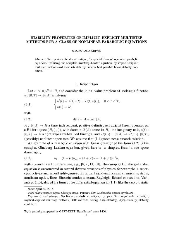 (PDF) Stability properties of implicit-explicit multistep methods for a ...