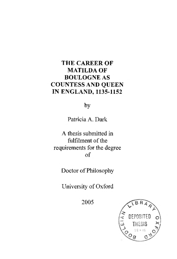 The career of Matilda of Boulogne as countess and queen in England, 1135-1152