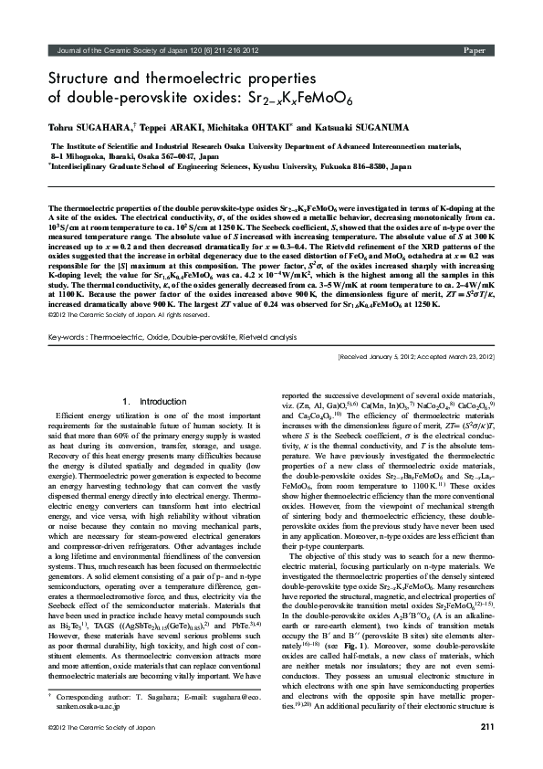 (PDF) Structure and thermoelectric properties of double-perovskite ...