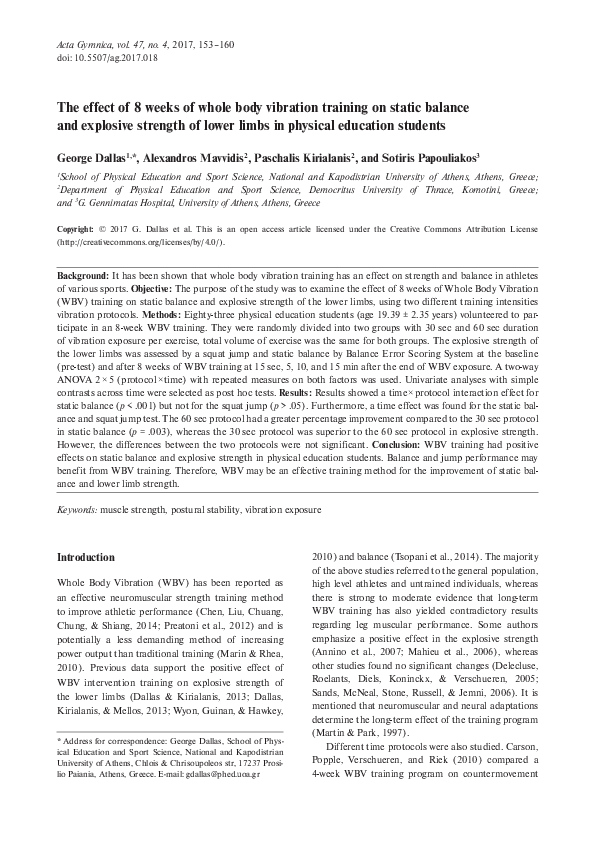(PDF) The effect of 8 weeks of whole body vibration training on static ...