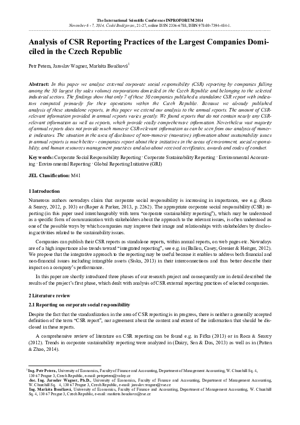 (PDF) Analysis of CSR Reporting Practices of the Largest Companies ...