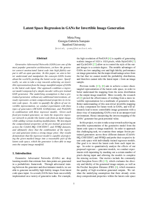 (PDF) Latent Space Regression in GANs for Invertible Image Generation