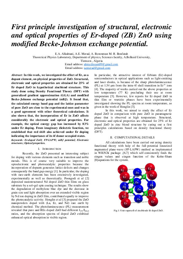 (PDF) First principle investigation of structural, electronic and ...