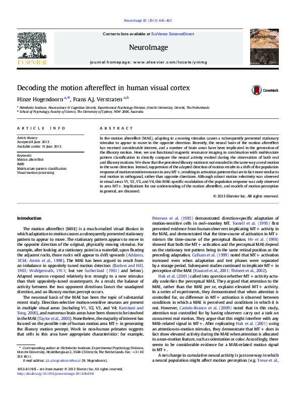 (PDF) Decoding the motion aftereffect in human visual cortex