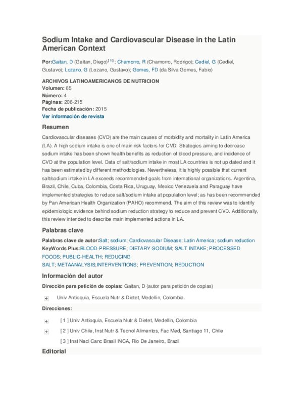 (PDF) Sodium Intake and Cardiovascular Disease in the Latin American ...