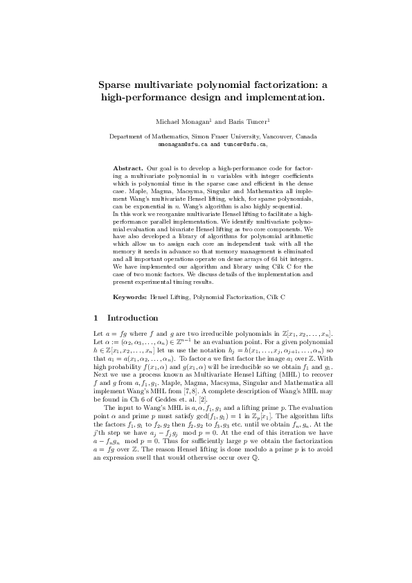 (PDF) Sparse multivariate polynomial factorization: a high-performance ...