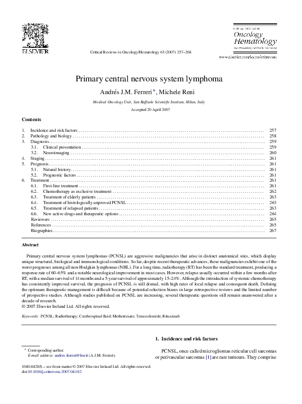 (PDF) Primary Central Nervous System Lymphoma