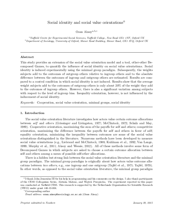 (PDF) Social identity and social value orientations