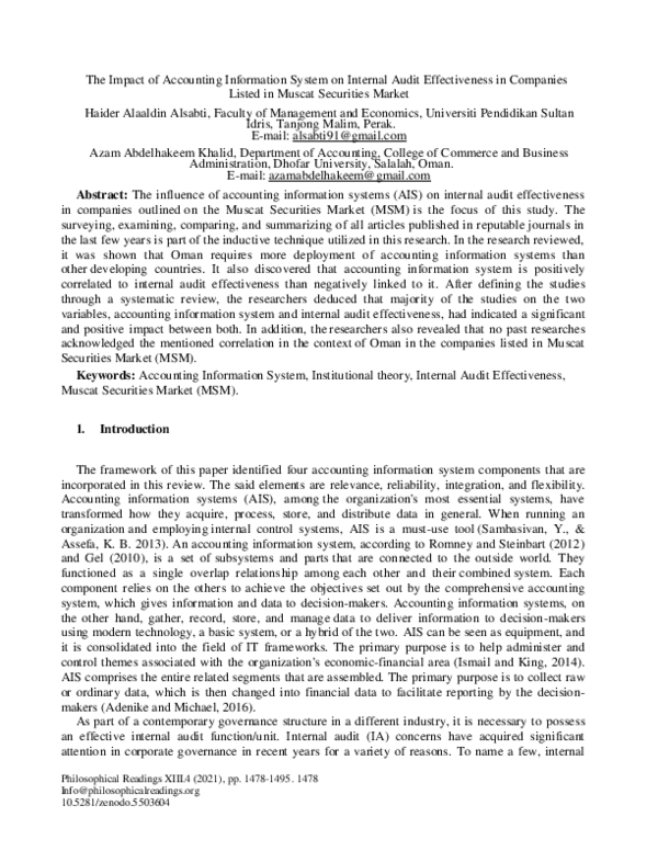 (PDF) The Impact of Accounting Information System on Internal Audit ...