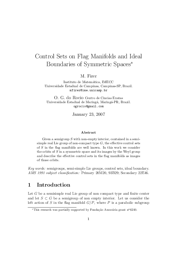 (PDF) Invariant control sets on flag manifolds and ideal boundaries of ...