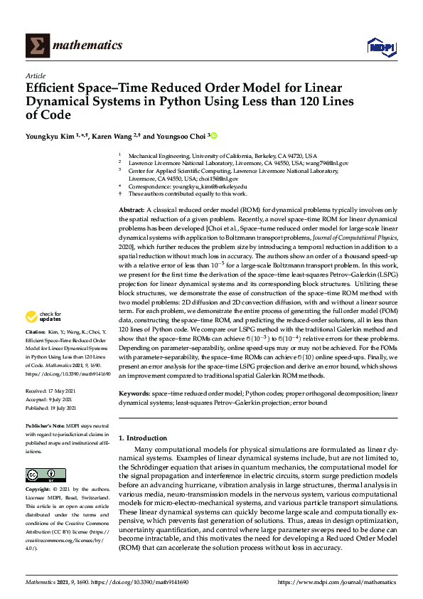 (PDF) Efficient Space–Time Reduced Order Model for Linear Dynamical ...