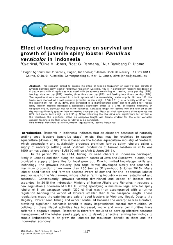 (PDF) Effect of feeding frequency on survival and growth of juvenile ...