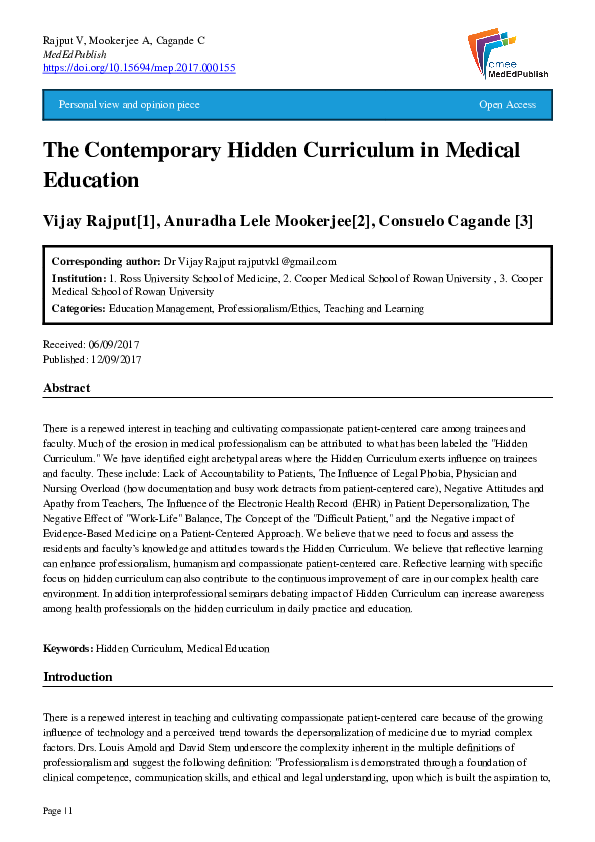 (PDF) The Contemporary Hidden Curriculum in Medical Education