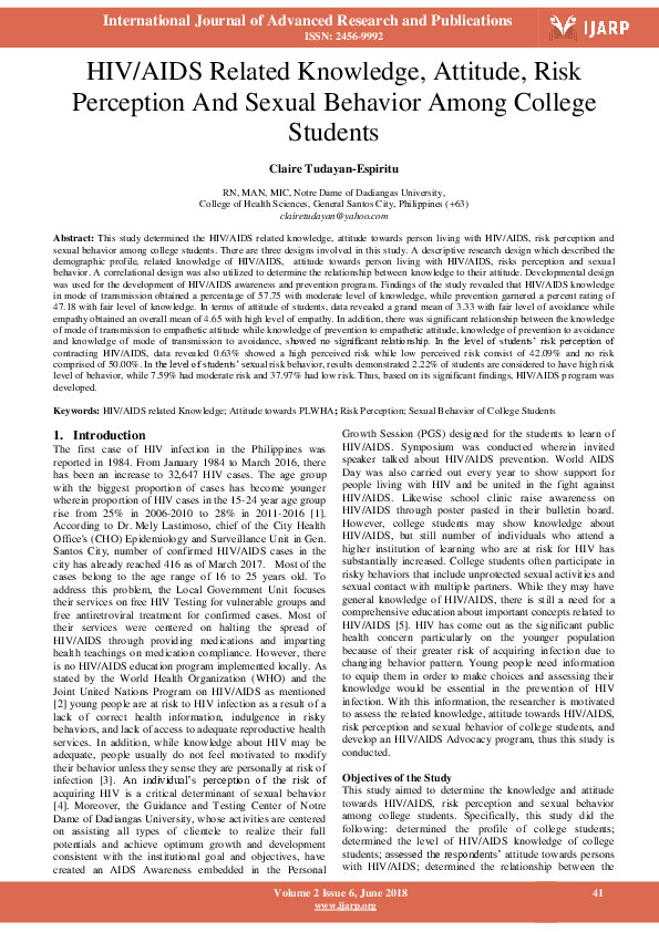 (PDF) HIV / AIDS Related Knowledge , Attitude , Risk Perception And ...