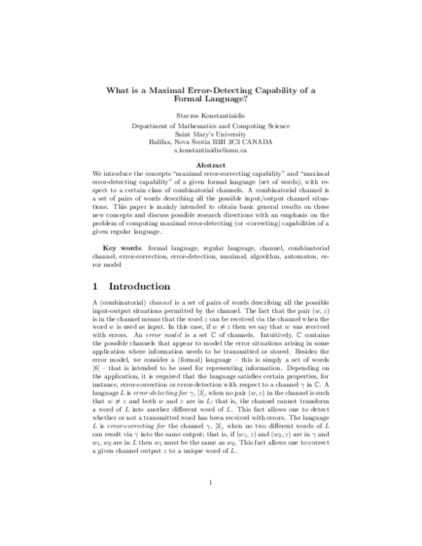  PDF What Is A Maximal Error detecting Capability Of A Formal Language 