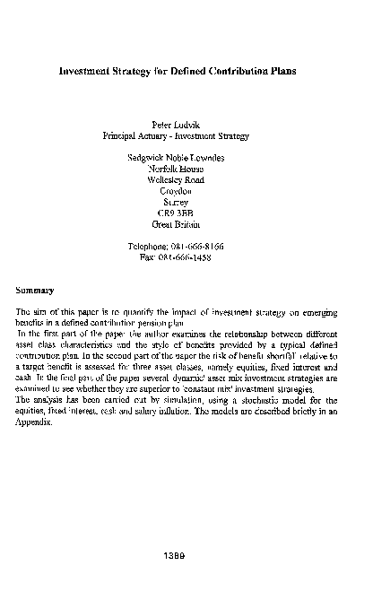 (PDF) Investment Strategy for Defined Contribution Plans