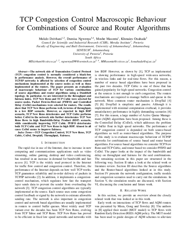 (PDF) TCP Congestion Control Macroscopic Behaviour for Combinations of ...