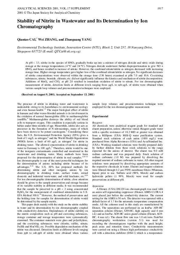 (PDF) Stability of nitrite in wastewater and its determination by ion ...