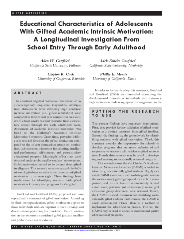 (PDF) Educational characteristics of adolescents with gifted academic ...