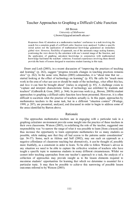 (PDF) Teacher approaches to graphing a difficult cubic function